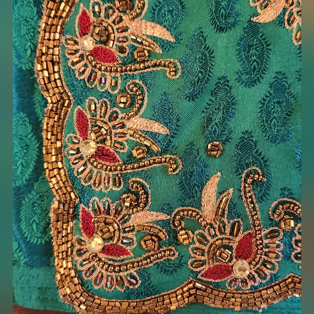 Beaded Embroidered Emerald Green Saree